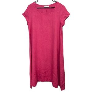 Bryn Walker Winslow pink 100% linen scoop neck cap sleeve midi dress.